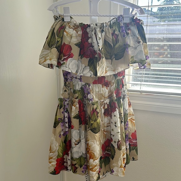 Cream and Red Floral Off-Shoulder Dress - Picture 1 of 4